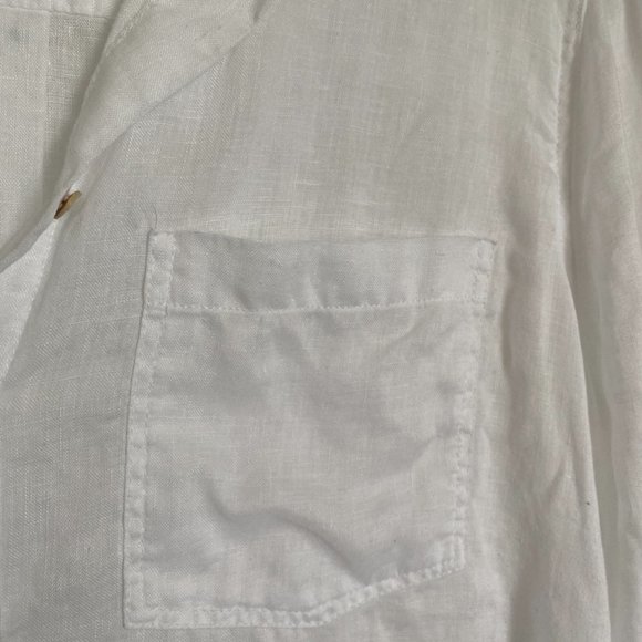 AS NEW WHITE LINEN LONG SLEEVED SHIRT - SIZE 14 - HIGH LOW HEM - Picture 4 of 5